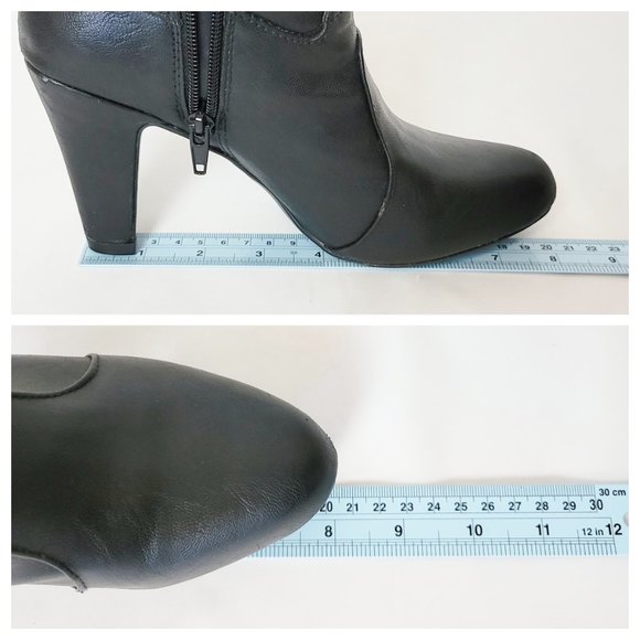 Nickels Ankle Booties Black Vegan Leather High Heel Round Toe Moto Style Boots - Picture 14 of 16